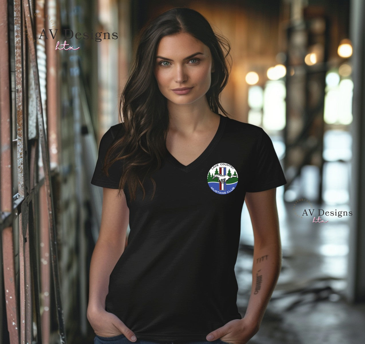 Lake Country Mustang Club Pocket Logo (Women's) V-neck tee