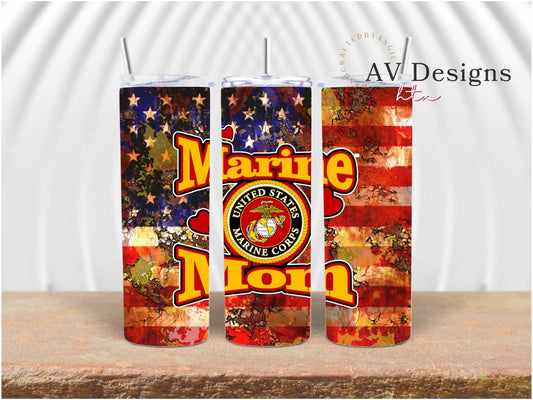 Marine Mom Distressed Flag Tumbler